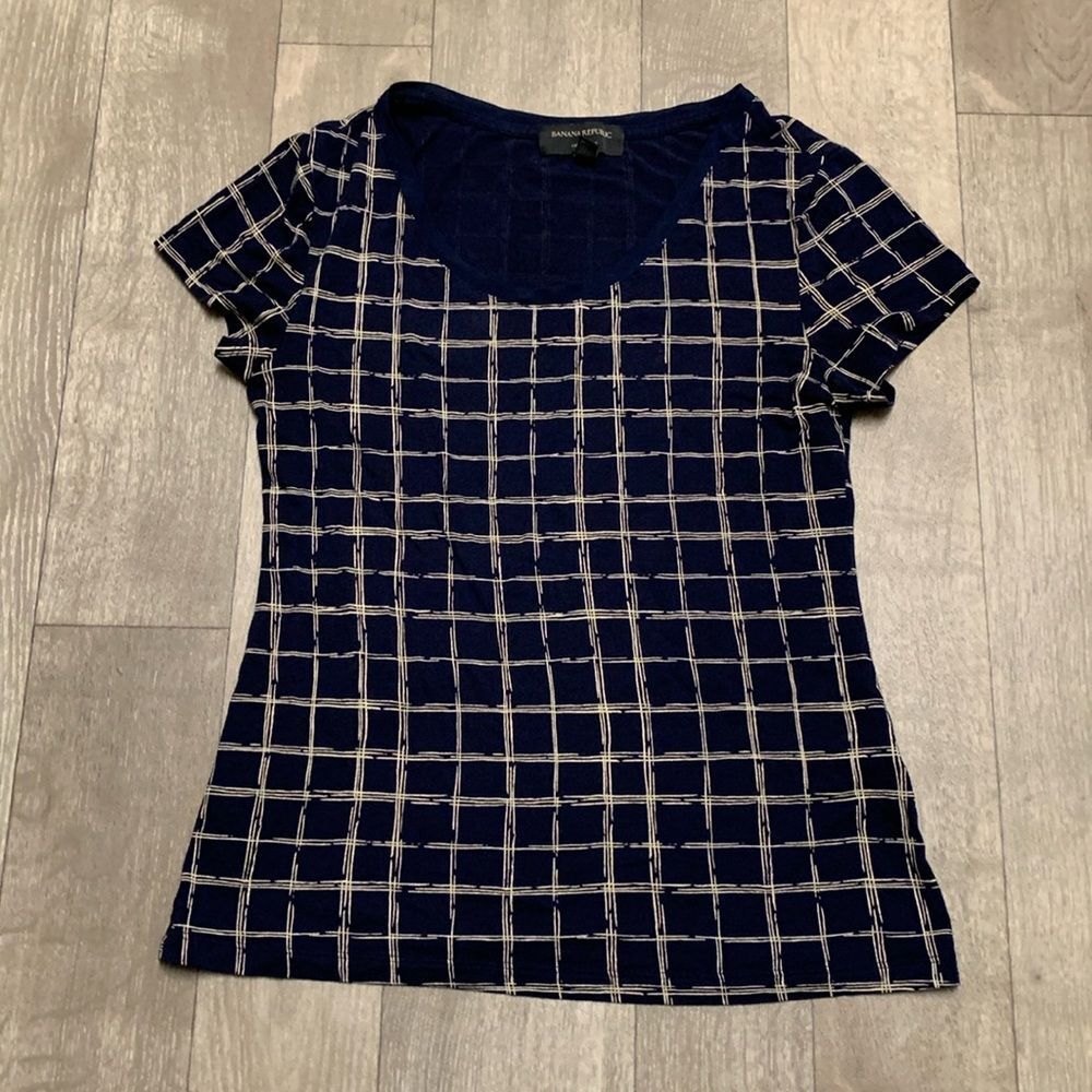 Women’s Banana Republic Blue Tan Stretch‎ Checkered Shirt